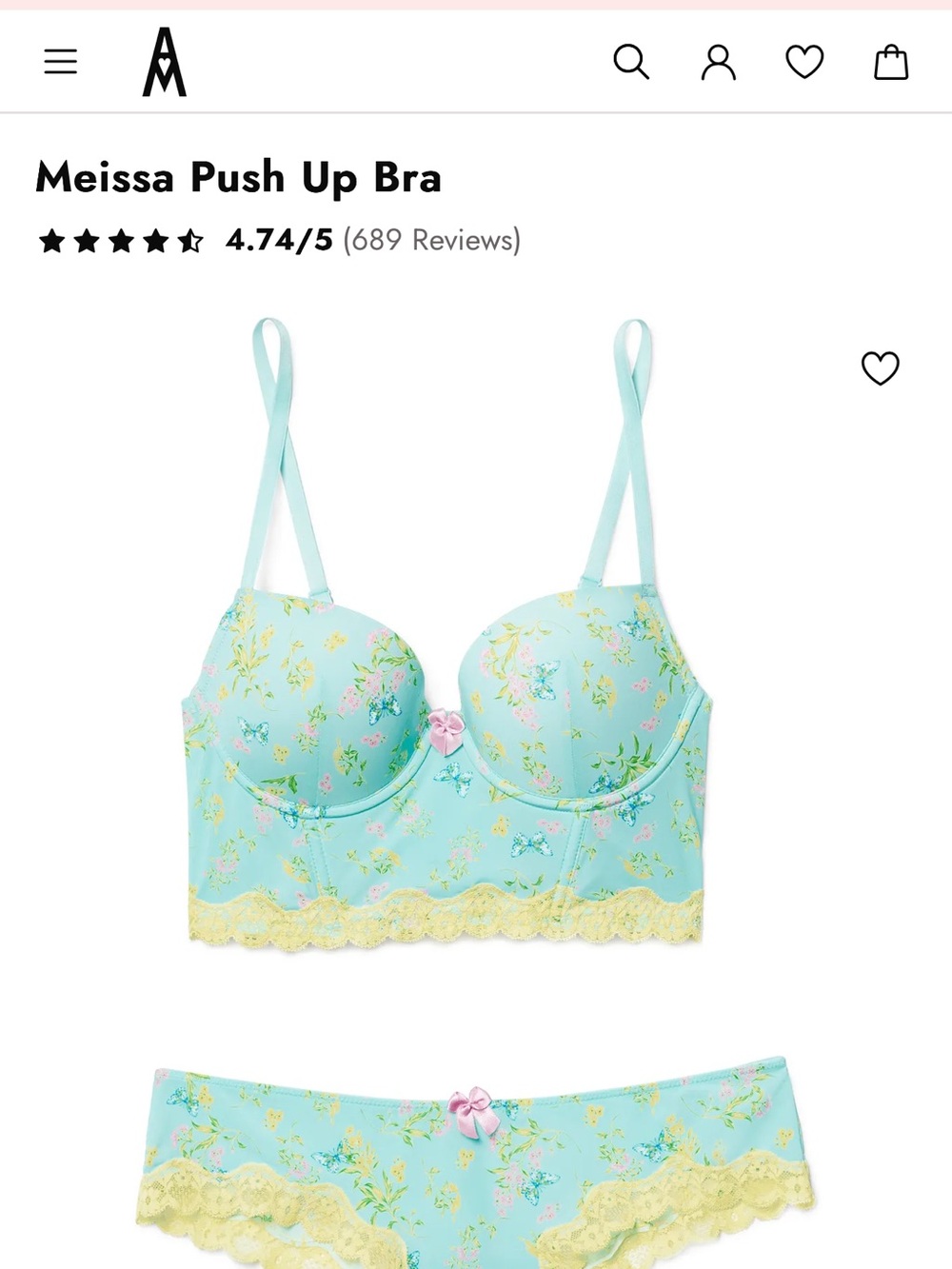 Adore Me Meissa Teal Floral Bra Size 40D